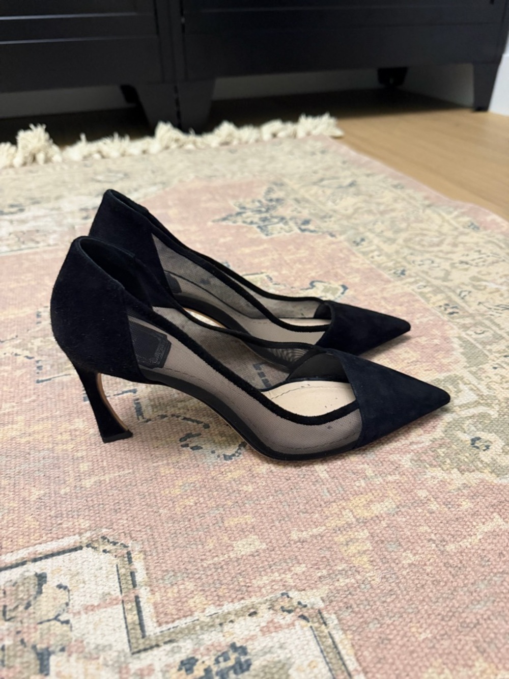 Dior Black Suede & Mesh Pointed Toe Pumps - Picture 4 of 5